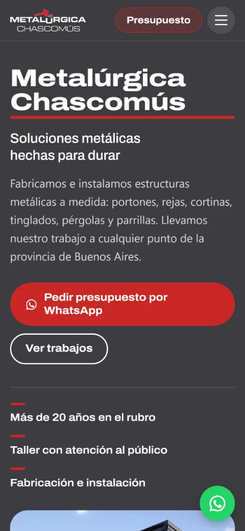 Web de Metalúrgica Chascomús vista en celular